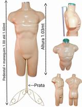 Manequim masculino (Meio corpo definido N.40) bege com tampa prata + pedestal retro na cor Prata