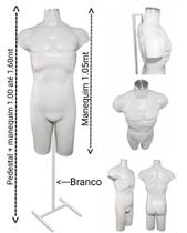 Manequim masculino (Meio corpo definido N.40) branco com tampa prata + pedestal H na cor branco.