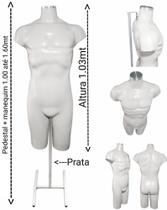 Manequim masculino (Meio corpo definido N.40) branco com tampa prata + pedestal H na cor prata Manequim masculino (Meio corpo definido N.40) branco com tampa prata + pedestal H na cor prata