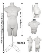 Manequim masculino (Meio corpo definido N.40) branco com tampa prata + pedestal retro branco