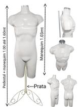 Manequim masculino (Meio corpo definido N.40) branco com tampa prata + pedestal retro prata