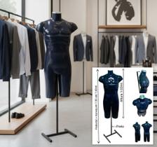 Manequim masculino (Meio corpo modelo definido n.40) preto com tampa prata + pedestal H preto