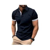 Manga curta impressa em 3D masculina e lapela manga curta combinando com cores da moda