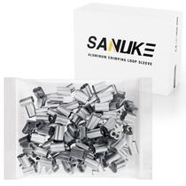 Manga de crimpagem de alumínio Sanuke, 150 peças para cabos e cabos de 1/8" de diâmetro, mangas de crimpagem de cabos com ponteira de crimpagem de cabo, mangas de crimpagem de cano duplo