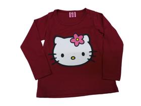 Manga Longa Hello Kitty Rosto Logo Baby Look Infantil Maj672 RCH