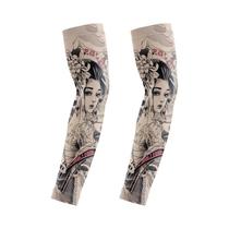 Manga Protetora Solar Masculina De Verão Em Seda Gelada Com Estampa De Tatuagem Para Motociclistas,