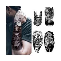 Mangas De Tatuagem Para Braço Superior, Coroa, Leão, Tigre, Cabeça De Lobo, Adesivos Temporários À