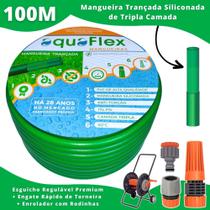 Mangueira Anti-Torção AquaFlex Verde 100 Mt. + Carrinho Enrolador