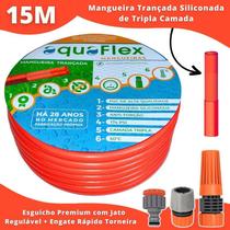 Mangueira AquaFlex 15m PVC Laranja + Kit Engate Rápido