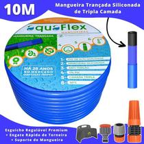 Mangueira AquaFlex ul 10m + Esguicho e Kit Engate