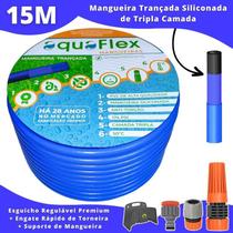 Mangueira AquaFlex ul 15m + Esguicho e Kit Engate Rápido