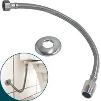 Mangueira De Inox Trançado 50cm Engate Flexível Macho x Femea Rabicho Entrada 1/2 Ligação Água Quente Fria Lavadora Caixa Acoplada Vaso Sanitário