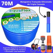 Mangueira de Jardim AquaFlex Azul 70 Mts e Carrrinho