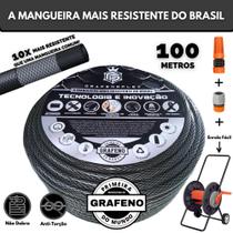 Mangueira de Jardim Ultra Resistente 100 Metro c/ Carrinho Enrolador - GrafenoFlex