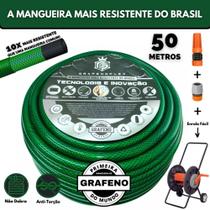 Mangueira de Jardim Ultra Resistente 50 Mts com Carrinho Enrolador - GrafenoFlex Verde