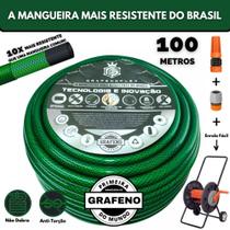 Mangueira de Jardim Verde Ultra Resistente 100 Metros c/ Carrinho Enrolador - GrafenoFlex