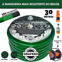 Mangueira de Jardim Verde Ultra Resistente 30Mt c/ Enrolador Fixo - GrafenoFlex