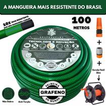 Mangueira de Quintal Verde Ultra Resistente 100 Metros com Enrolador Fixo - GrafenoFlex