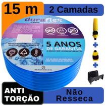 Mangueira Doméstica 15M Azul Chata + Suporte DuraFlex