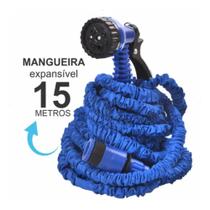 Mangueira Expansiva 15M - AZUL Extensível e retrátil 2 Conectores Esguicho multi jato