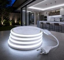 Mangueira Fita LED Cob 10m Super Brilho Contínuo Sem Pontos Branco Frio 127v 12v 1600lm 16w IP65 6000K 320 Leds