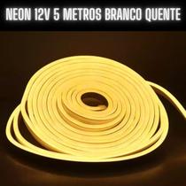 Mangueira Fita LED Neon Flex 12V Branco Quente 5 Metros IP67