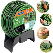 Mangueira Flex Tramontina 15 Metros Verde em PVC 4 Camadas Flexível Conjunto com Suporte Esguicho e Engate Plástico Mangueira Flex Tramontina 15 Metros Verde em PVC 4 Camadas Flexível Conjunto com Suporte Esguicho e Engate Plástico