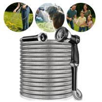 Mangueira Flexível Resistente em Aço Inox 15m Com Pistola Ajustável 10 Jatos