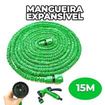 Mangueira Mágica de Jardim 15m Mágic Hose Verde Expansivel Flexivel Com Esguicho Gatilho 7 Jatos leve Reforçada Retrátil