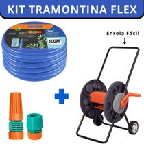 Mangueira Para Jardim 100Mts Antitorção TramontinaFlex Siliconada Azul com Carrinho Enrolador