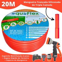 Mangueira para Jardim Tripla Camada 20M AquaFlex Laranja com Suporte + Esguicho Multifunção