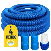 Mangueira para Limpeza de Piscinas Flexível Flutuante 04 Metros com 02 Ponteiras e 01 Adaptador para Aspiração