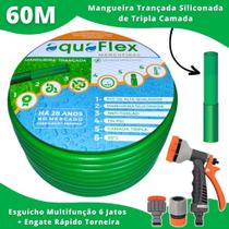 Mangueira para Quintal Tripla Camada 60 M AquaFlex Verde + Esguicho Multifunção 6 Tipos de Jatos