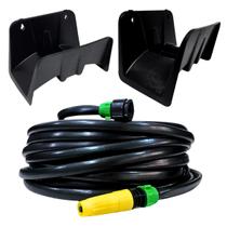 Mangueira Preta 10m Resistente + Suporte Parede Plástico Reforçado Mangueira Preta 10m Resistente + Suporte Parede Plástico Reforçado
