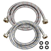 Mangueiras de aço inoxidável para lavadora Beaquicy de 6 pés - pacote com 2 Mangueiras de aço inoxidável para lavadora Beaquicy de 6 pés - pacote com 2