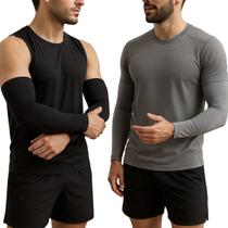 Manguito Esportivo UV50 com Proteção Solar Kit 2 Pares Preto e Cinza para Corrida e Ciclismo Manguito Esportivo UV50 com Proteção Solar Kit 2 Pares Preto e Cinza para Corrida e Ciclismo