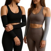 Manguito Esportivo UV50 com Proteção Solar Kit 2 Pares Preto e Cinza para Corrida e Ciclismo