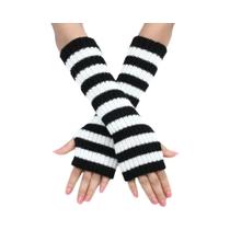 Manguitos De Malha Listrados Góticos, Luvas De Pulso Longas De Dedos Cortados, Mangas Falsas Para