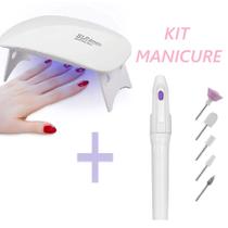 Manicure Kit Atendimento Domicilio Mini Secador Unha Led + Lixador Sem Fio Portátil 10 Brocas