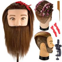 Mannequin Head Carleaty Human Hair com barba 30 cm com suporte Mannequin Head Carleaty Human Hair com barba 30 cm com suporte