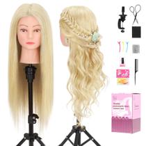 Mannequin Head Demides 80% de cabelo humano 26-28" com suporte de braçadeira