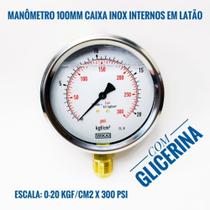 Manômetro 100mm 0-20 Kgf/cm2x 300 Psi Vertical Com Glicerina Manômetro 100mm 0-20 Kgf/cm2x 300 Psi Vertical Com Glicerina