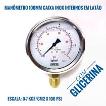 Manômetro 100mm 0-7 Kgf/cm2x 100 Psi Vertical Com Glicerina