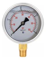 Manômetro 63mm Inox De Pressão Com Glicerina 0 A 4 Bar e 0 A 60 Psi Reto Vertical Rosca Manômetro 63mm Inox De Pressão Com Glicerina 0 A 4 Bar e 0 A 60 Psi Reto Vertical Rosca