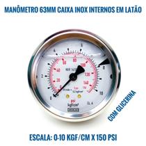 Manômetro Diam.63mm Escala 0-10 Kgf/cm2 X 150 Psi Horizontal