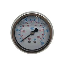 Manômetro Horizontal de Pressão Glicerina Inox 100 Bar 63mm