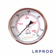 Manômetro horizontal - diam.100mm (4” ) com escala de 0-280 KGF/CM2 x 4000 PSI - com Glicerina