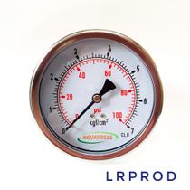 Manômetro horizontal - diam.100mm (4” ) com escala de 0-7 KGF/CM2 x 100 PSI - com Glicerina