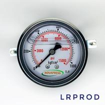 Manômetro horizontal -diam.63mm (2. 1/2” ) com escala de 0-1000 KGF/CM2 x 15000 PSI - Com Garra