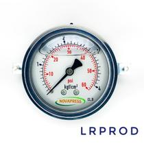 Manômetro horizontal -diam.63mm (2. 1/2” ) com escala de 0-4 KGF/CM2 x 60 PSI - Com Garra